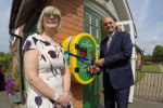 Chairman of Finstall Village Hall Management Committee Rosemarie Ryan with MP Sajid Javid